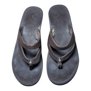 Olukai Auhele-Women’s Thong Wedge Leather Brown Sandal Size 7 chunky wedge